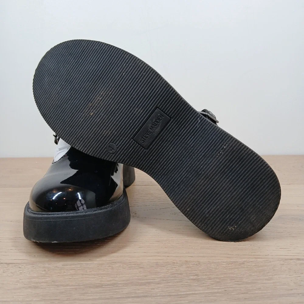 Steve Madden Jgene Flats Girls 4 Black Patent Mary Jane Platform Goth Preppy